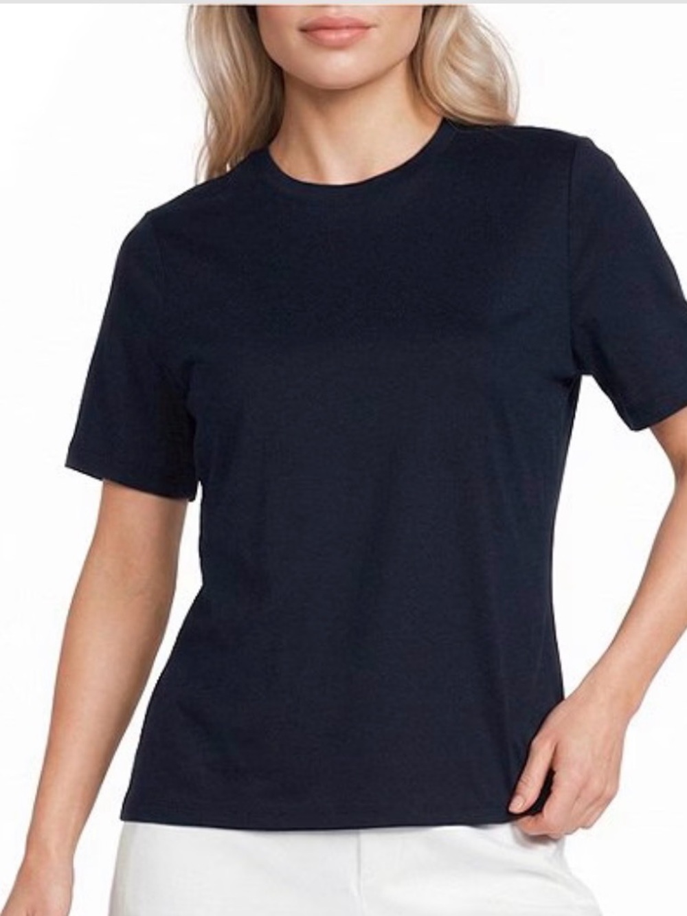SPANX Navy Cool Cotton Short Sleeve Crewneck Tee NWT Medium - Picture 4 of 6